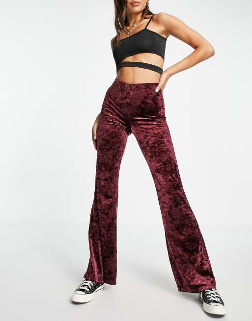 Mango - Fluwelen flare-broek in wijnrood