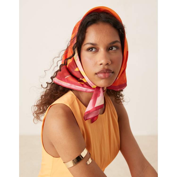 Foulard / écharpe / Châle Imprimé – Ton Orange, Motif Floral – LDB, Neuf
