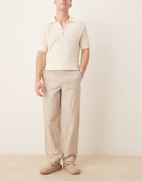 Mango Fran linen mix straight fit trouser in beige