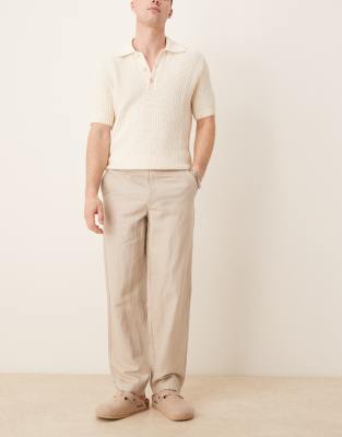 Mango Mango Fran linen mix straight fit trouser in beige-Neutral