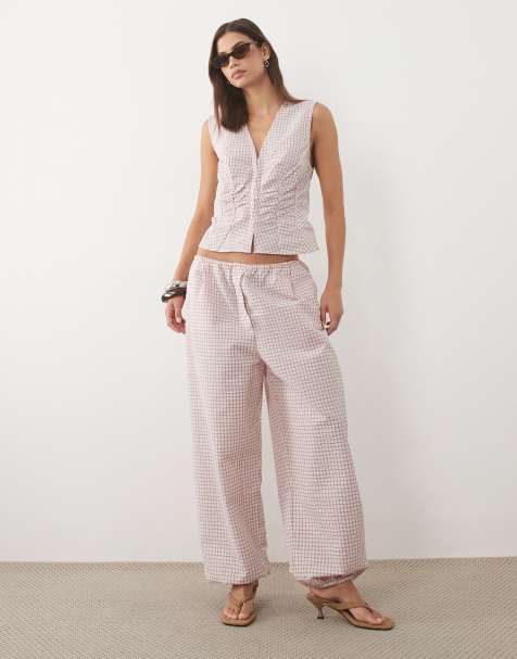 Mango - Franchy - Geruite broek met ballonpijpen in roze, deel van co-ord set - view 1