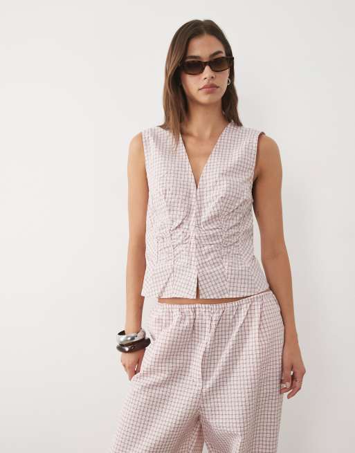Mango - Franchy - Co-ord set van geruite mouwloze top en broek in roze, 3 van 3