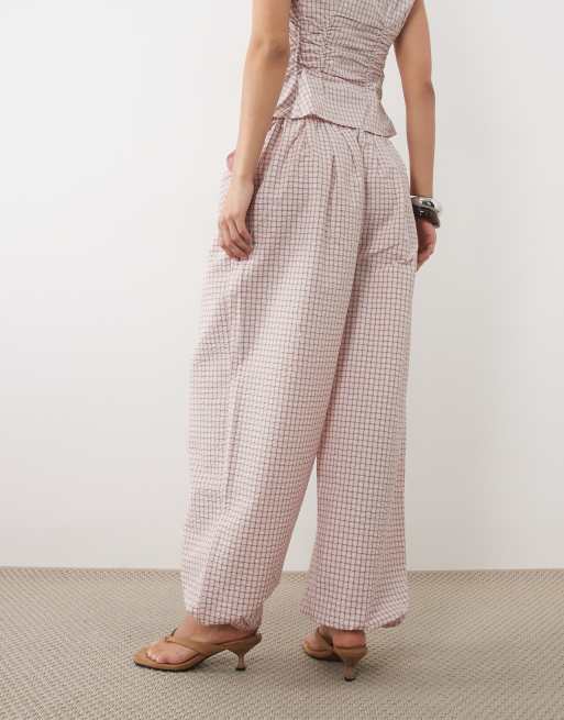 Mango - Franchy - Pantalon bouffant d'ensemble à carreaux - Rose, 3 de 5