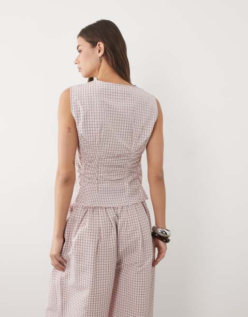 Mango Franchy sleeveless top in pink plaid - part of a set, 4 of 4