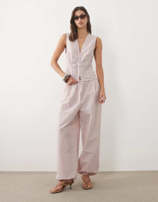 Mango - Franchy - Top d'ensemble sans manches à carreaux - Rose, 2 de 4