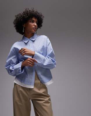 frayed hem cropped shirt in blue