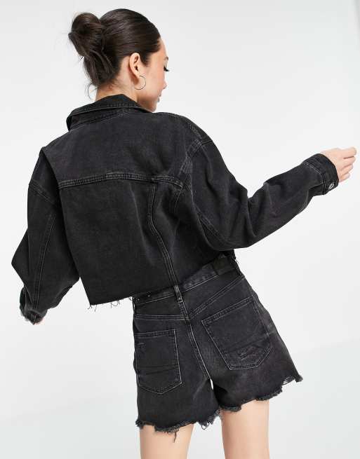 Black frayed 2025 denim jacket