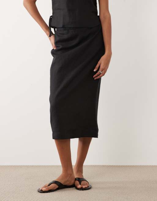 Mango Fred 100% linen midi skirt co-ord in black, 2 of 5