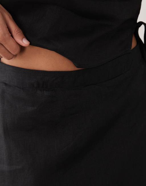 Mango Fred 100% linen midi skirt co-ord in black, 3 of 5