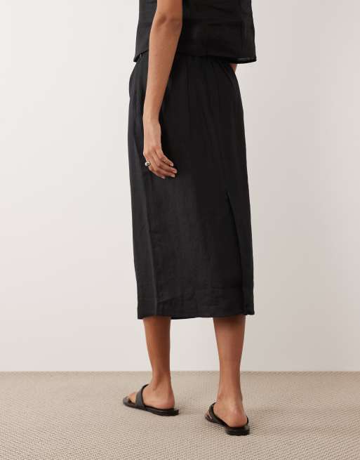 Mango Fred 100% linen midi skirt co-ord in black, 4 of 5