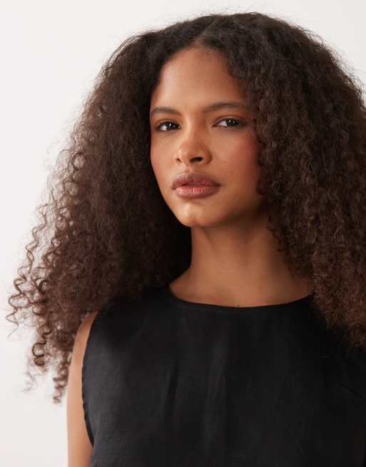 Mango Fred 100% linen sleeveles top co-ord in black, 3 of 4