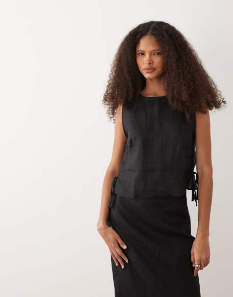 Mango - Fred - Top senza maniche in 100% lino nero in coordinato - view 1