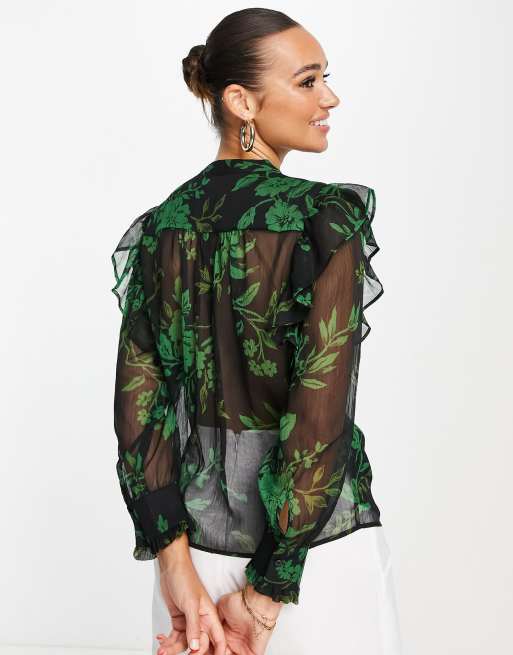 Dark green chiffon store blouse