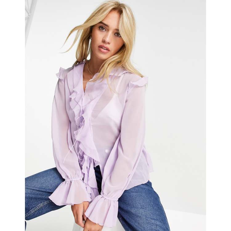 Mango frill detail 90s blouse in lilac