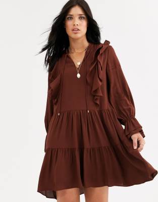 koper Zo veel Dom Mango frill detail mini smock dress in rust-Red - Mango online sale |  Coshio Online Shop