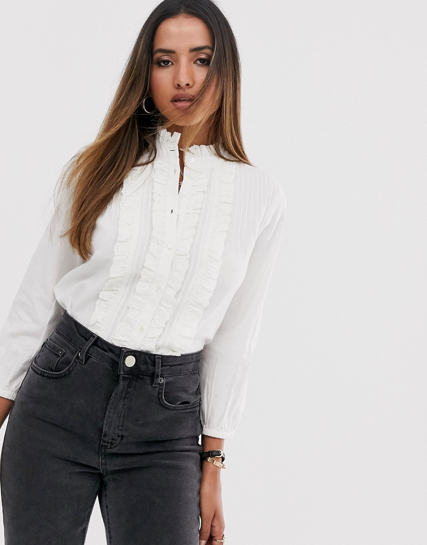 Mango frill front blouse in white