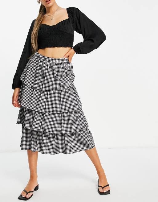 Mango frill midi skirt in mono gingham | ASOS