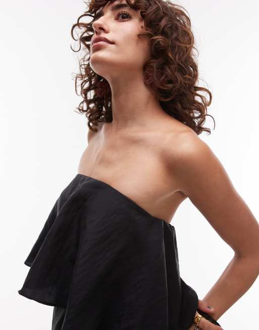 Mango frill overlay mini dress with detachable strap in black , 2 of 4
