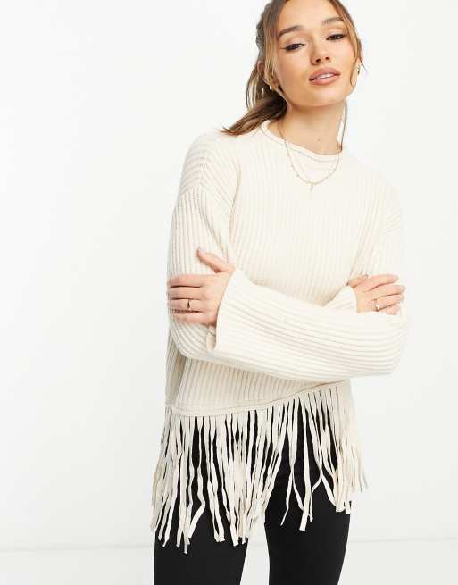 White fringe clearance sweater