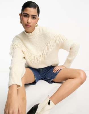 Mango fringe detail jumper in cream