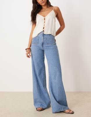 Mango Mango front pocked pleat front jean in medium blue