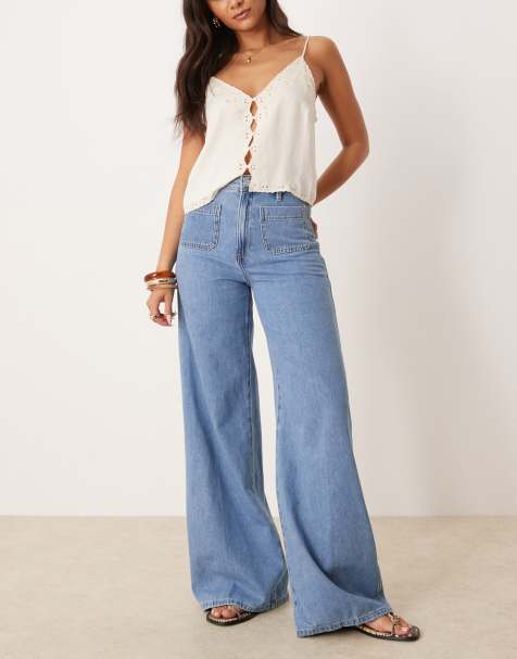 Mango front pocked pleat front jeans in medium blue - view 1