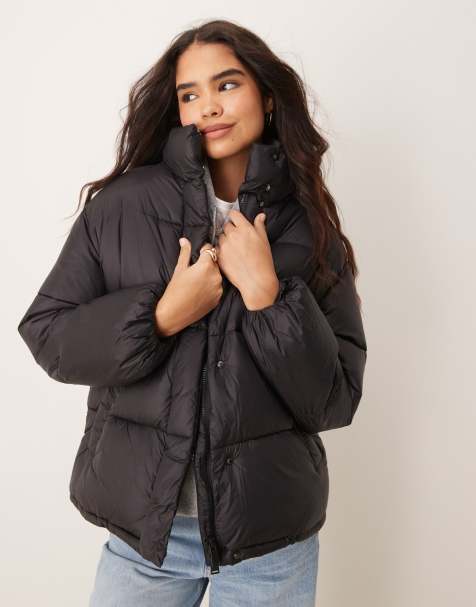 Mango funnel collar puffer coat in black - view 1