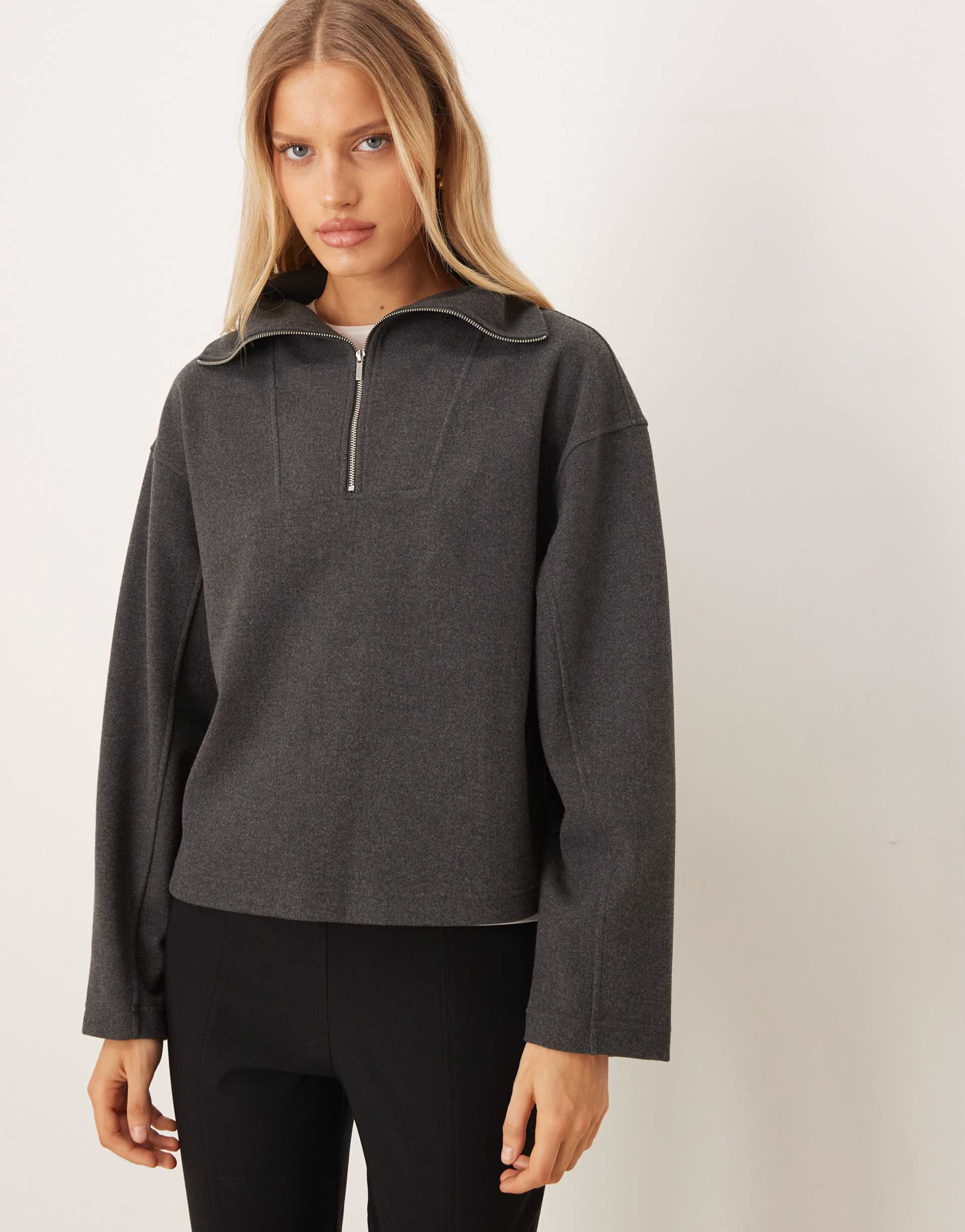 mango funnel neck half zip sweatshirt in charcoal