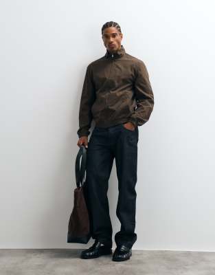 Mango Funnel Neck Jacket In Brown
