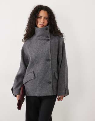Mango Funnel Neck Jacket In Gray