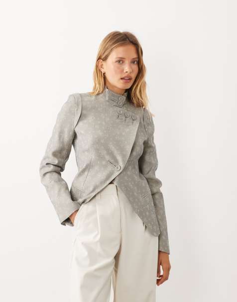 Mango funnel neck statement jacket in blue floral print  - view 1