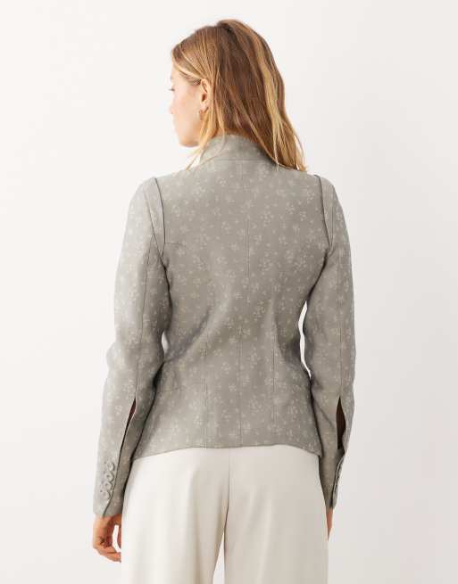 Mango funnel neck statement jacket in blue floral print , 4 of 4