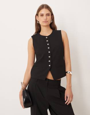Mango - Gabo - Elegantes Trägertop in Schwarz mit Statement-Knöpfen, Kombiteil