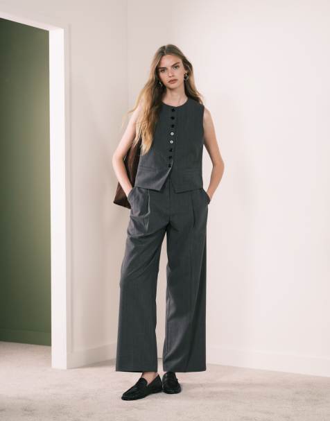 Mango Gabo tailored relaxed trouser co-ord in grey stripe - view 1