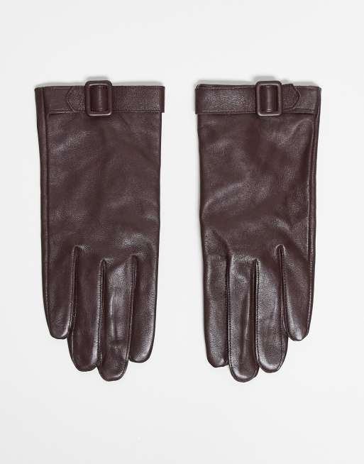 Mango - Gants en cuir avec boucle - Rouge cerise
