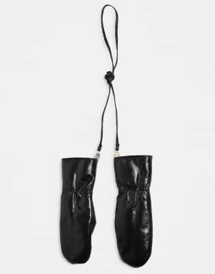 Mango - Gants en cuir avec doublure en fausse fourrure - Noir intense