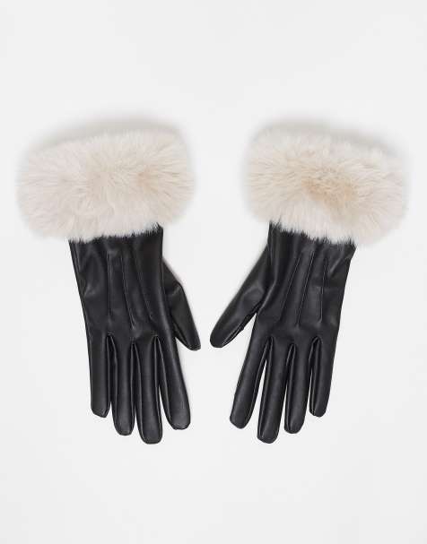 Mango - Gants imitation cuir avec finition en fausse fourrure - Avoine - view 1