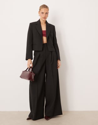 Mango Garbo Cropped Blazer In Black