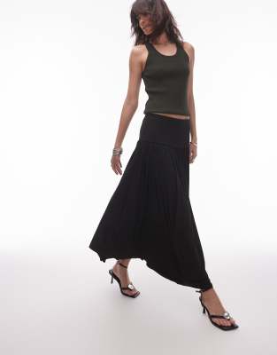 Mango gathered dropped waist skirt in black