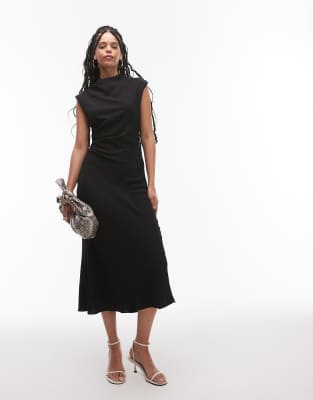 Mango Gathered Waist Detail Midaxi Dress In Black