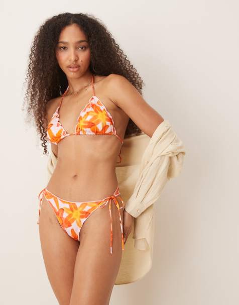 Mango – Geblümtes Triangel-Bikinioberteil in Rosa und Orange - view 1