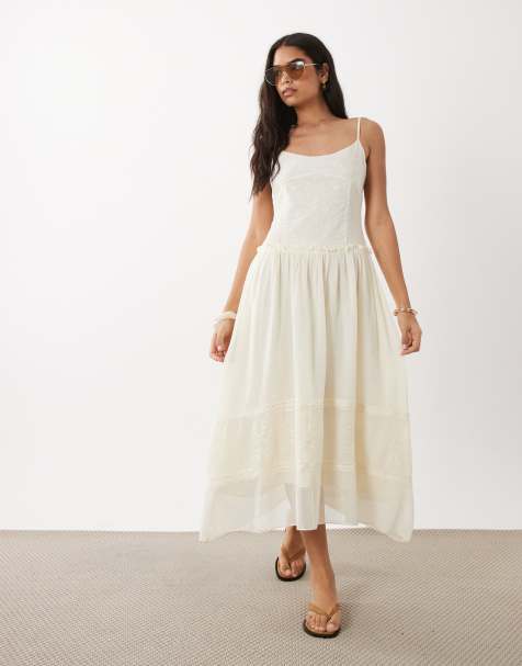 Mango - Geborduurde maxi cami-jurk van 100% katoen in neutraal - view 1