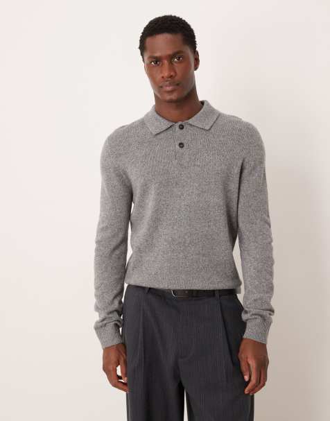 Mango - Gebreid poloshirt in grijs - view 1