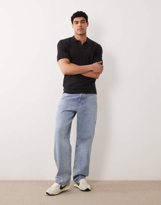 Mango - Gebreid poloshirt met korte mouwen en knoopsluiting in zwart, 3 van 5