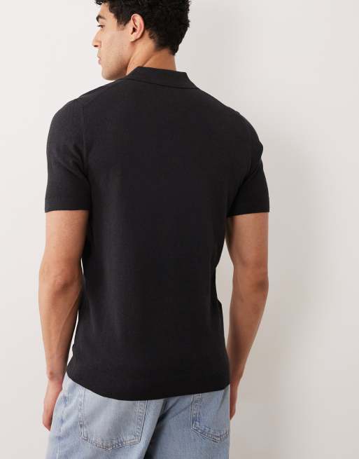 Mango - Gebreid poloshirt met korte mouwen en knoopsluiting in zwart, 5 van 5