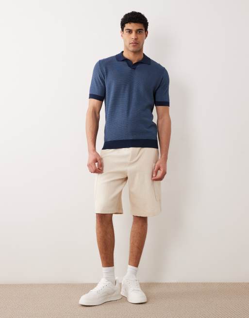 Mango - Gebreid poloshirt met reverskraag en korte mouwen in marineblauw, 2 van 5