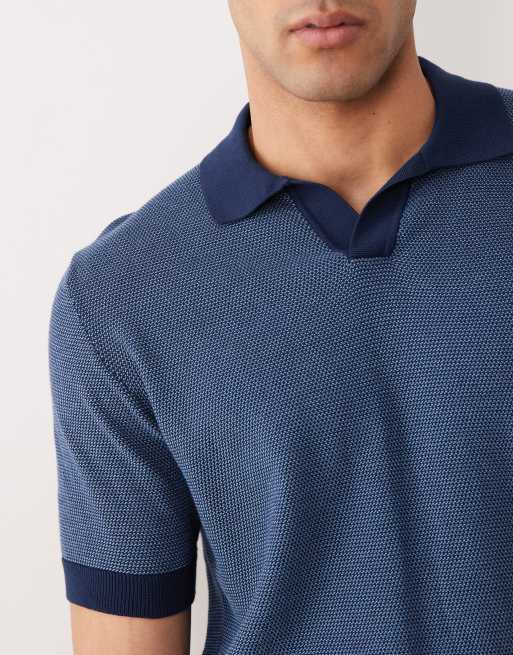 Mango - Gebreid poloshirt met reverskraag en korte mouwen in marineblauw, 3 van 5