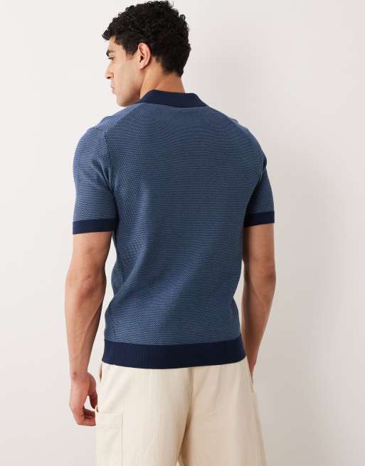 Mango - Gebreid poloshirt met reverskraag en korte mouwen in marineblauw, 5 van 5