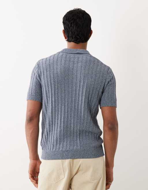 Mango - Gebreid poloshirt van 100% katoen met textuur en reverskraag in lichtblauw, 5 van 5
