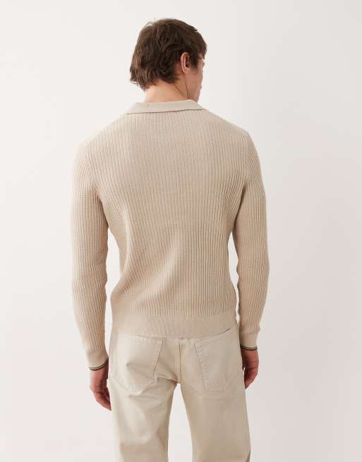Mango - Gebreid poloshirt van katoenmix in ecru, 3 van 5